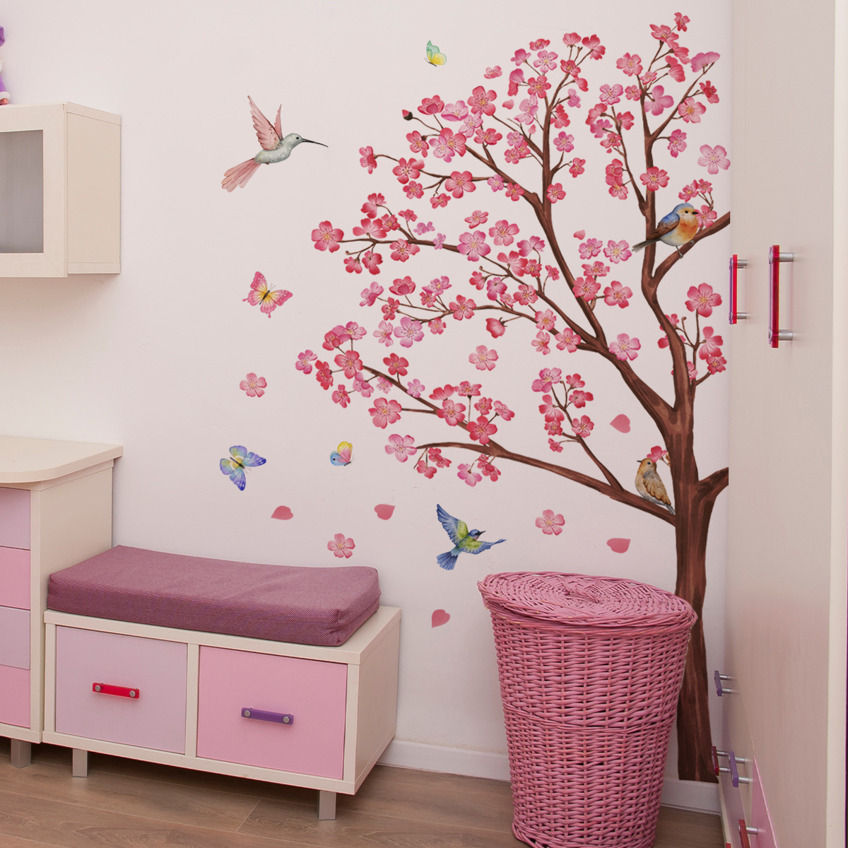 Baby Nursery Hanging Decor - Watercolour Bird Flower Wall Stickers Living