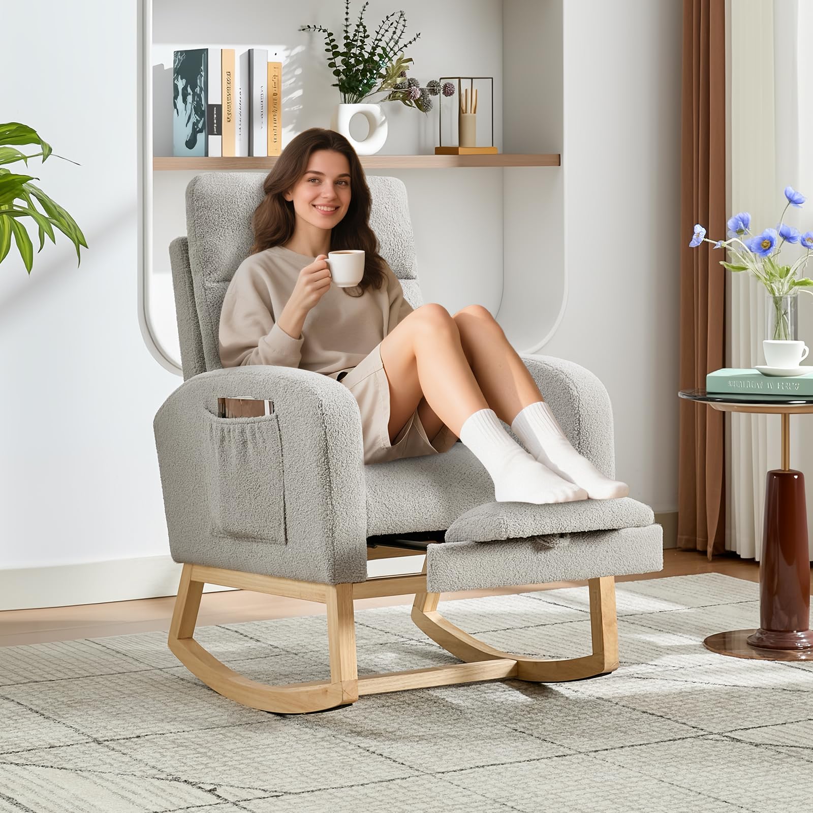Baby Nursery Rocking Chair - Modern Nursery Rocking Chair, Teddy Upholstered