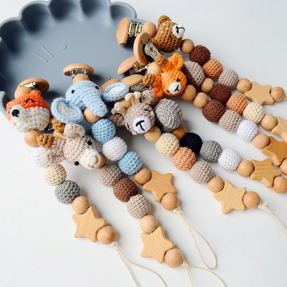 Baby Nursery Hospital - Baby Wooden Pacifier Clip Wood Crochet
