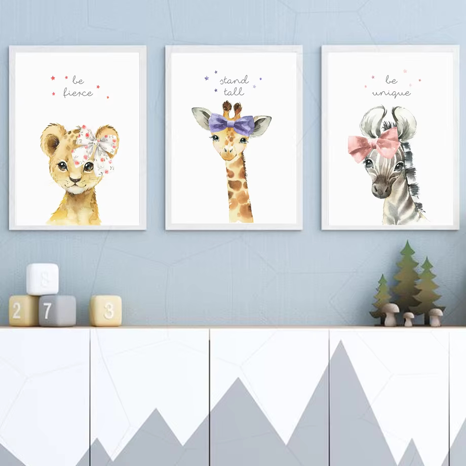 Baby Nursery Giraffe - Lion Zebra Giraffe Elephant Hippo Flower