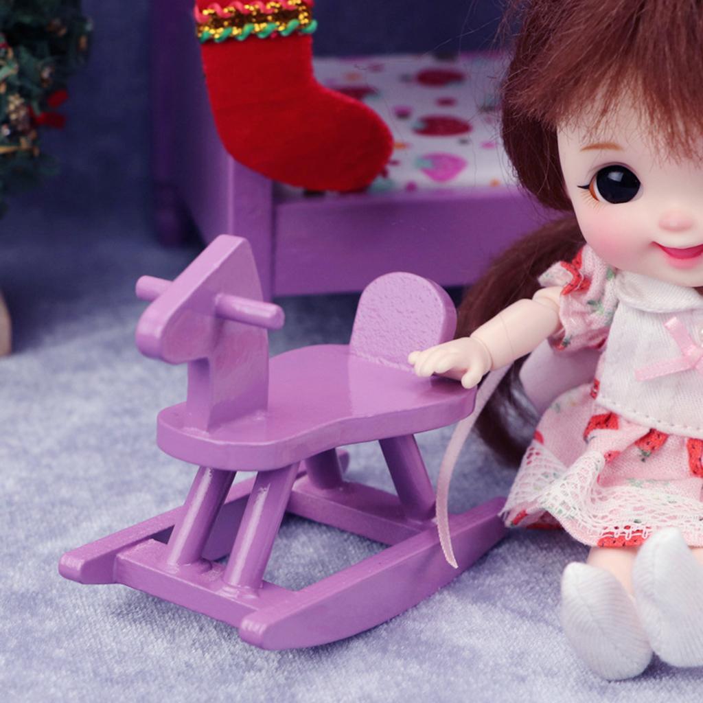 Baby Nursery Rocking Chair - Wooden Dollhouse Rocking Horse Miniature Chair