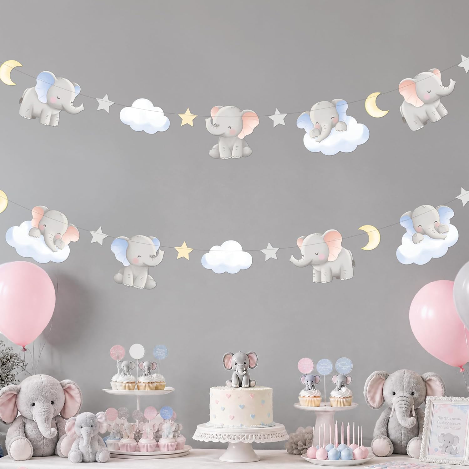 2Pcs Cute Elephant Garland Bab - Baby Nursery Garland ulasan dan harga