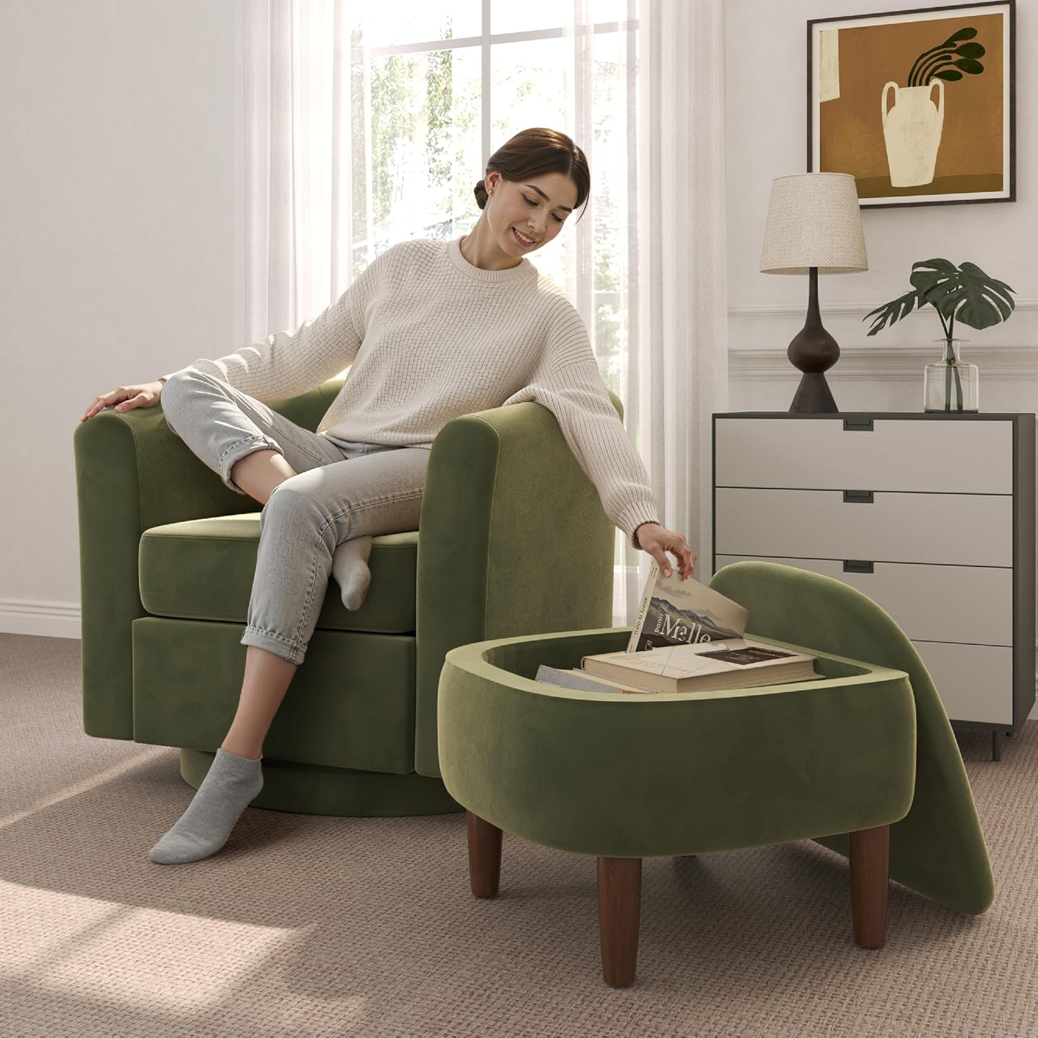 Velvet Swivel Accent Chair & O - Baby Nursery Rocking Chair ulasan dan harga